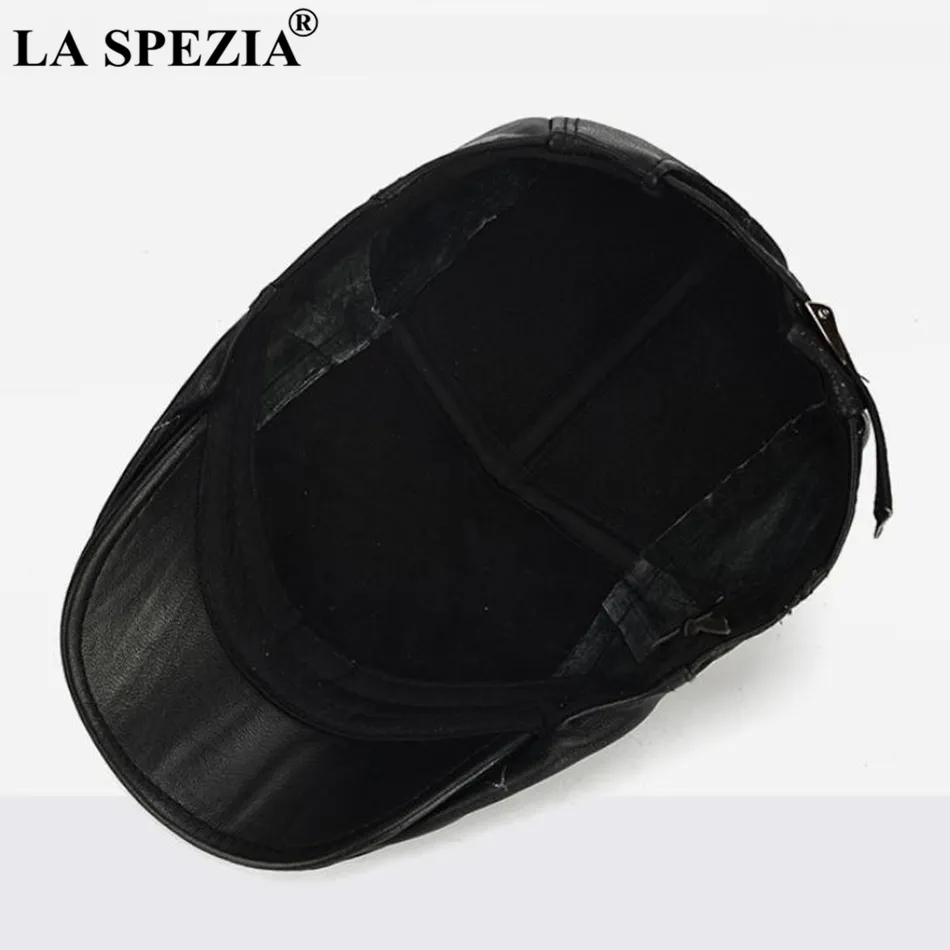 La Spezia الرجال الجلود شقة كاب أسود القبعات السوداء الذكور جلد البقر الطبيعي قابل للتعديل سائق القبعات عارضة الخريف شتاء المديرين قبعات Y200110