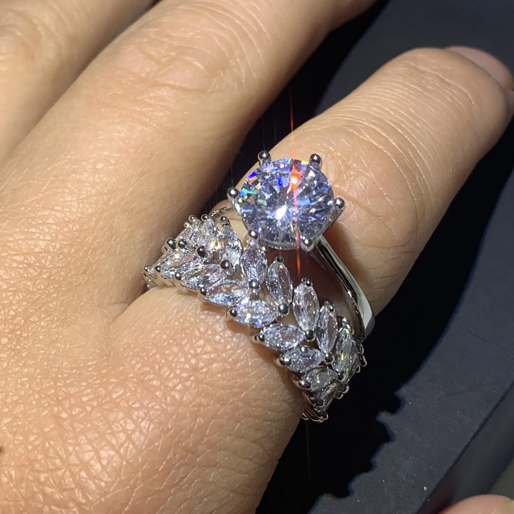 Choucong deslumbrante jóias de luxo de alta qualidade casal anéis 925 prata esterlina marquise corte branco topázio cz diamante casamento banda ri238p