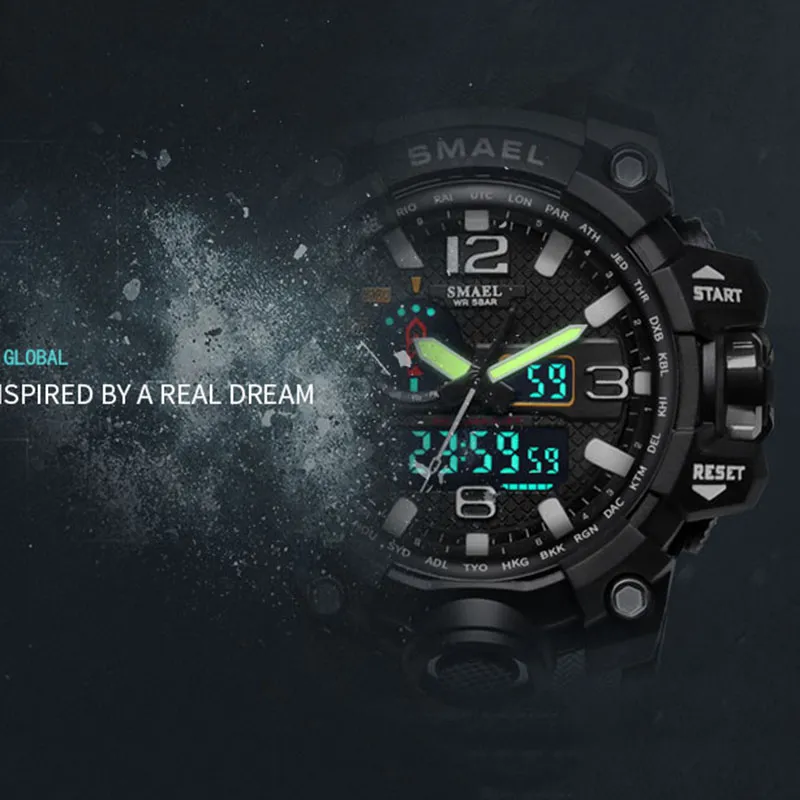 오렌지 위장 군사 시계 Smael 브랜드 시계 디지털 LED 손목 시계 스포츠 스포츠 1545B MENS 시계 LuxuryClock 남성 군사 192W