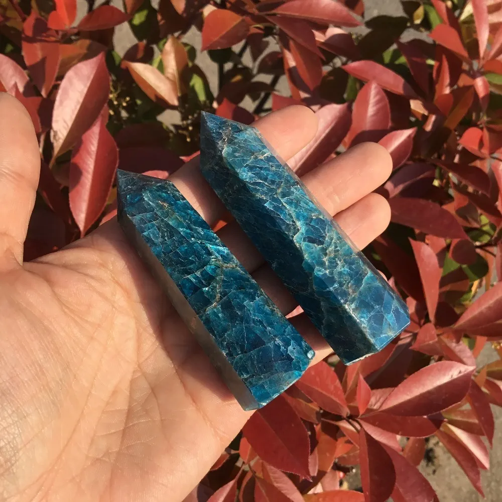 2 Stück natürlicher blauer Apatit-Kristallstab, Stein, einzelner Punkt zur Heilung, T200117249F