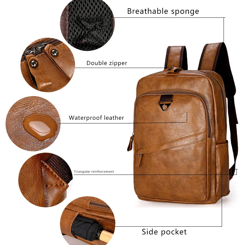 Mochila 2021 o laptop masculino couro impermeável pu saco de viagem homem grande capacidade sacos escola moda bookbag205d