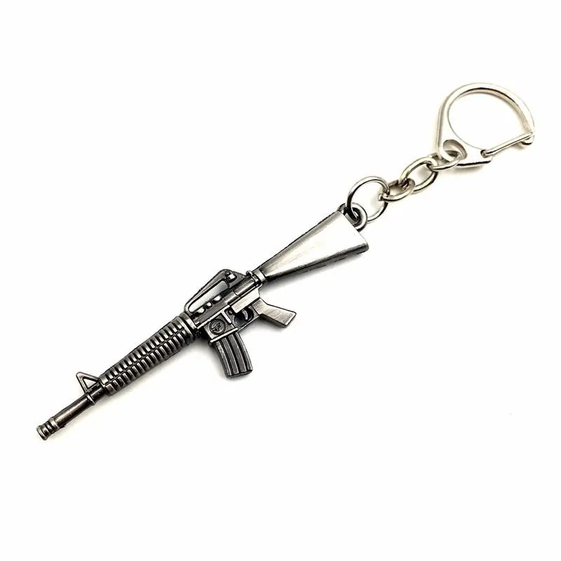 Whole Game Gun Model Key Chain Metal Alloy Key Rings Keys Holders Size 6cm Blister Card Package Key Chains216G