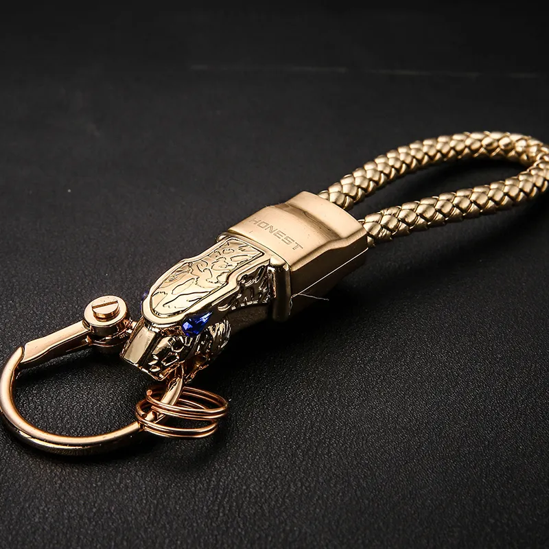 Porte-clés de voiture de luxe pour hommes et femmes, personnalisé avec strass, haute qualité, bijoux à breloques, corde en cuir, cadeau de fête des pères, 215Y