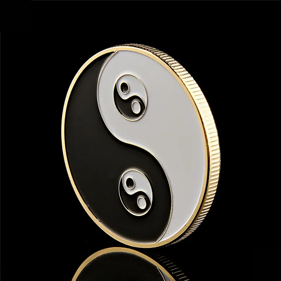 10st kinesiska tai chi hantverk svart vit taoism tecken antika åtta diagram guldpläterade utmaning mynt6832686