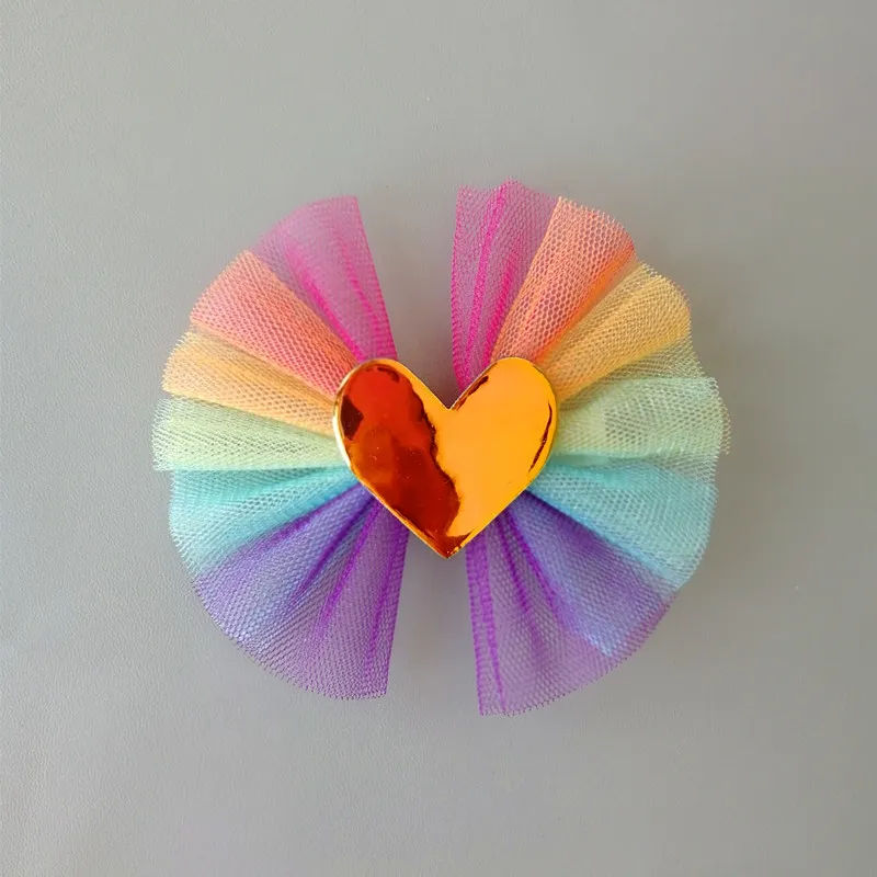 新しいベビーバレットガールズPU-LEATHER STARS LOVER HEART HEARPINS KIDS Headwear Rainbow Gauze Bows Hair Accessories281K