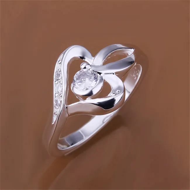Julklapp hjärta Sterling Silver Plated Ring 925 Silver Plate New Design Finger Rings for Lady R153344M