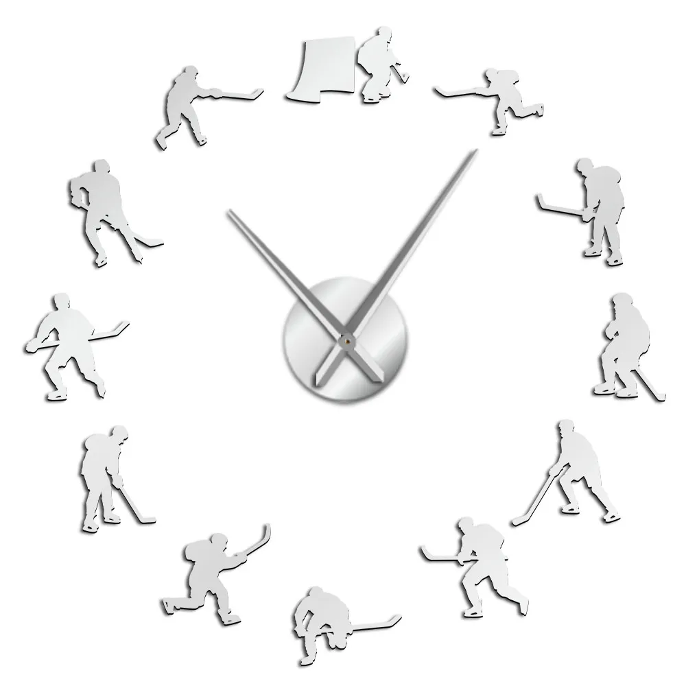 Хоккейные настенные спортивные настенные художественные наклейки «сделай сам», большие часы, хоккеисты, домашний декор, бескаркасные часы, подарок для Man215d