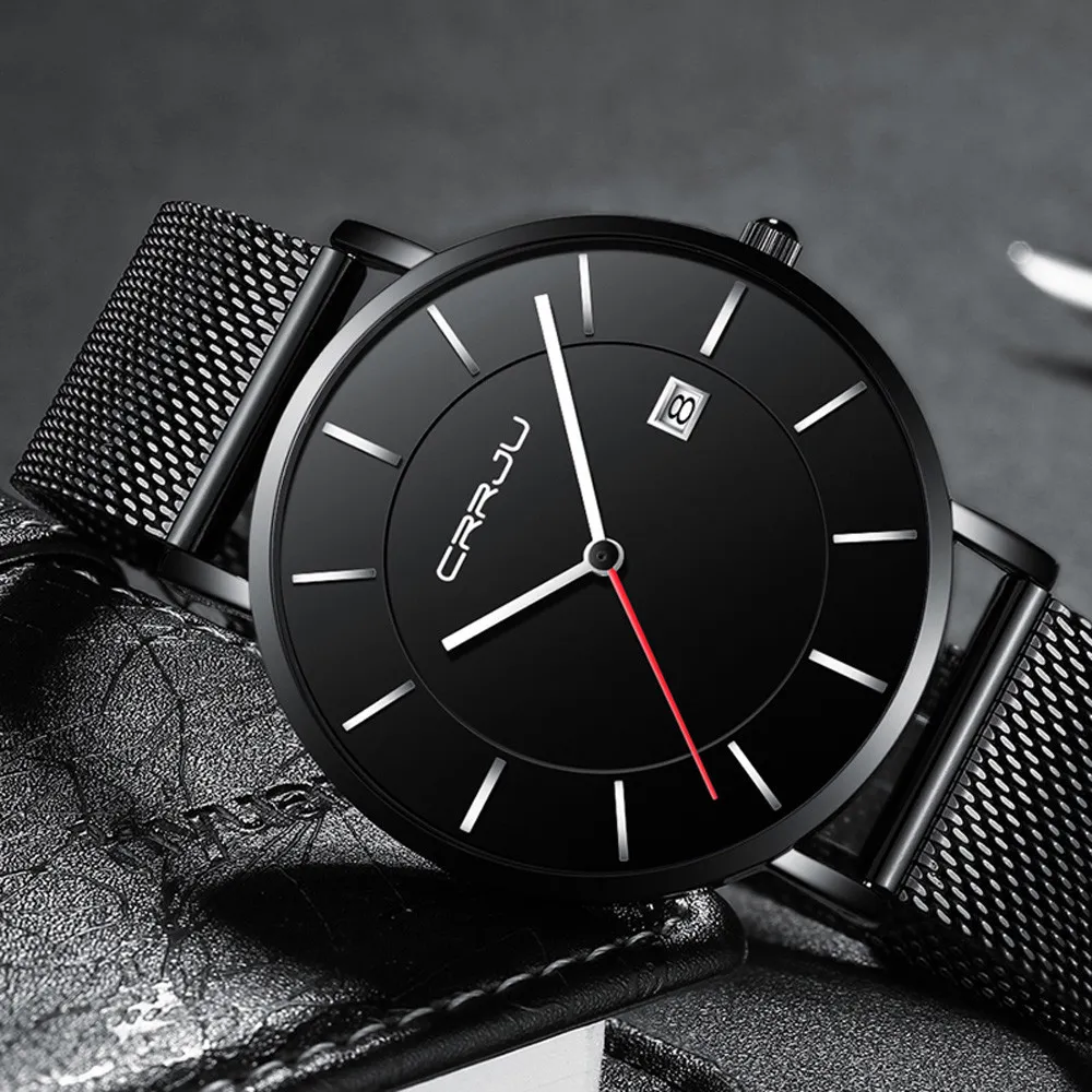 Мужские наручные часы 30 метров водонепроницаемые супертонкие деловые черные часы для отдыха для мужчин мужские тонкие мужские часы288d