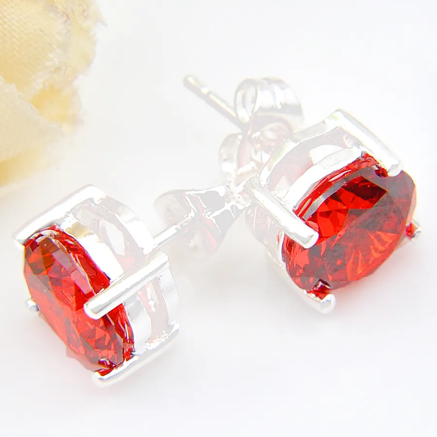 12 pares de 5mm Luckyshine superb redondo brillante gemas de cuarzo rojo pendientes de circón de plata regalo de boda para mujeres pendientes de tuerca Jewelry232F
