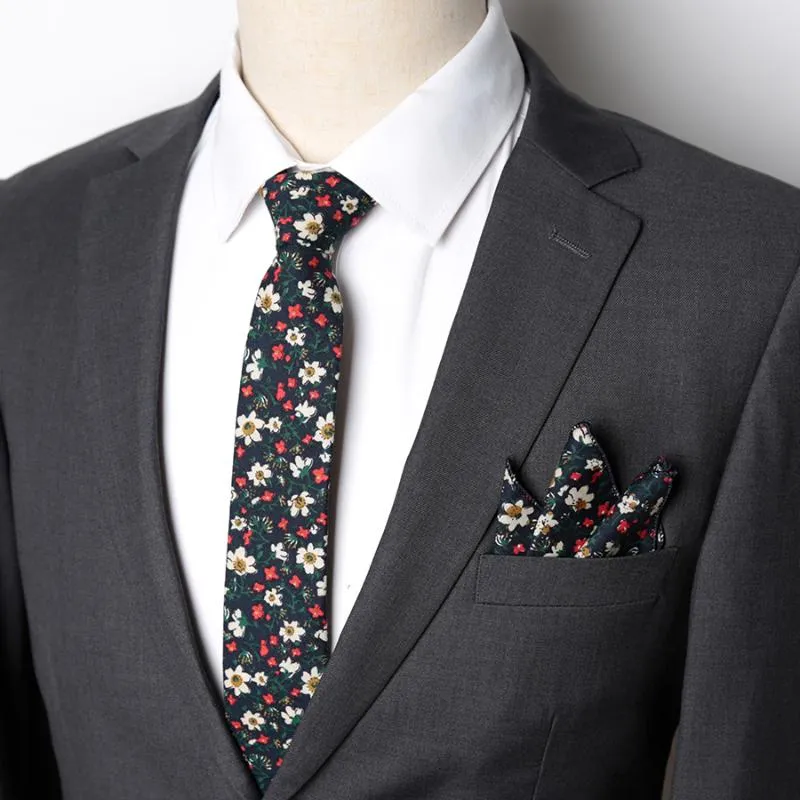 Cravatta da uomo alla moda in cotone con fiori cravatte classiche colorate floreali adorabili cravatte da uomo magro regalo feste di matrimonio Tie219K