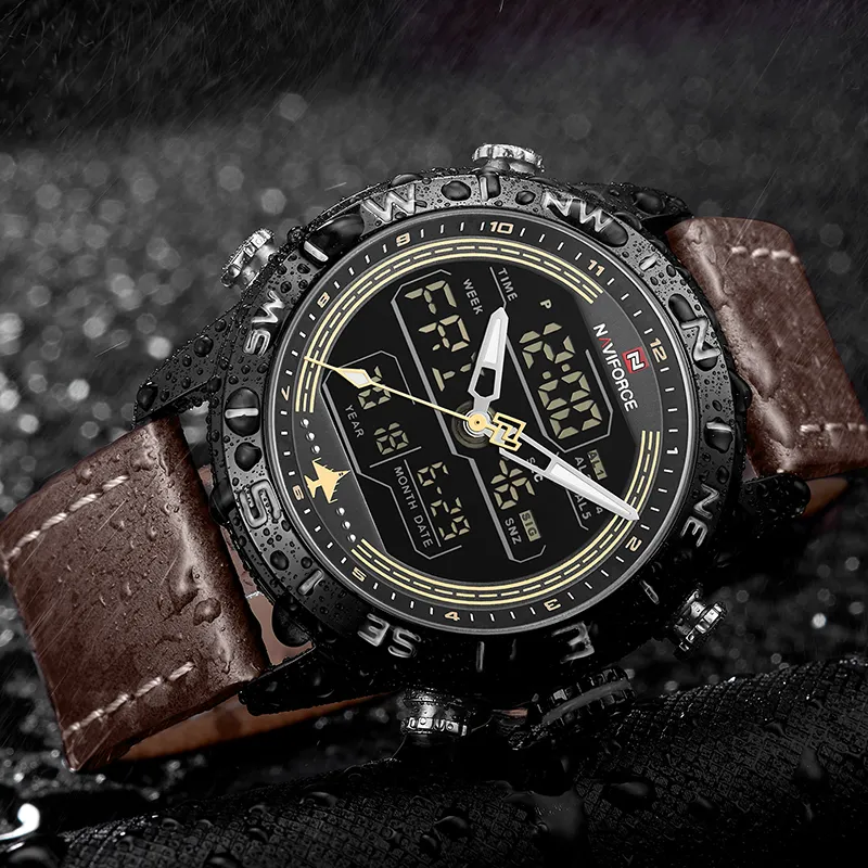 NAVIFORCE Luxe Merk Heren Mode Sport Horloges Mannen Quartz Analoge Digitale Klok Lederen Militaire Horloge Relogio Masculino268D