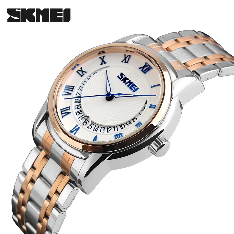 Skmei Business Mens Watchs Top Brand Luxury Luxury Sweet en acier inoxydable Watch Watch Quartz Wrist Wrists Relogie Masculino 9122349F