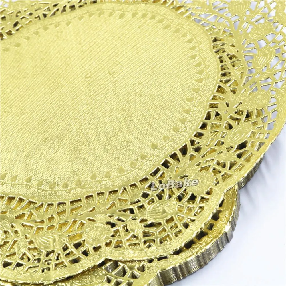 pack New arrivals 12 inches gold colored round paper lace doilies cupcake bread placemats home dinner tableware2378