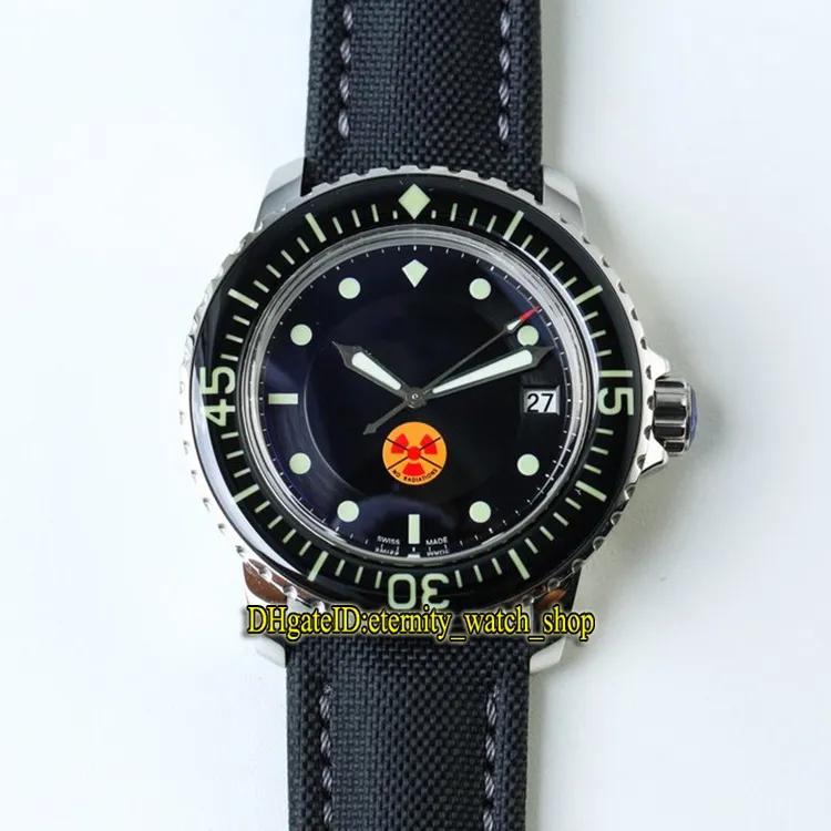 ZF versão superior Fifty Fathoms 5015-11C30-52A Sapphire PVD Dark Knight Black Dial Cal 1315 Automatic Mens Watch Canvas Strap Designe219m