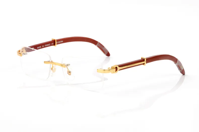 Nyaste nya modesport Semi Rimless Plain Mirror Glasses Wood Bamboo Buffalo Horn Solglasögon för män Lunettes Gafas med Origina192d