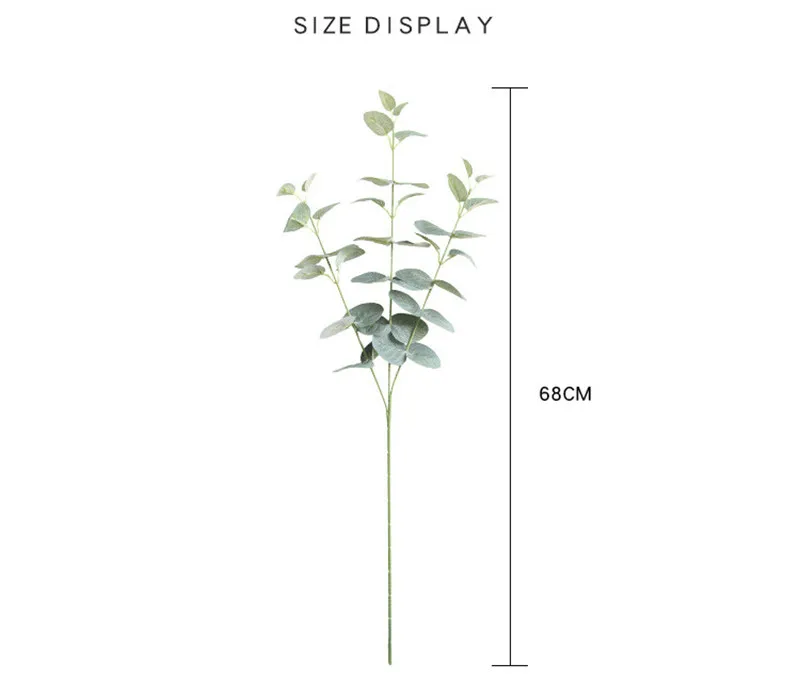 68CM Künstliche Blätter Zweig Retro Grün Eukalyptus Blatt für Home Decor Hochzeit Pflanzen Faux Stoff Laub Raum Dekoration265o