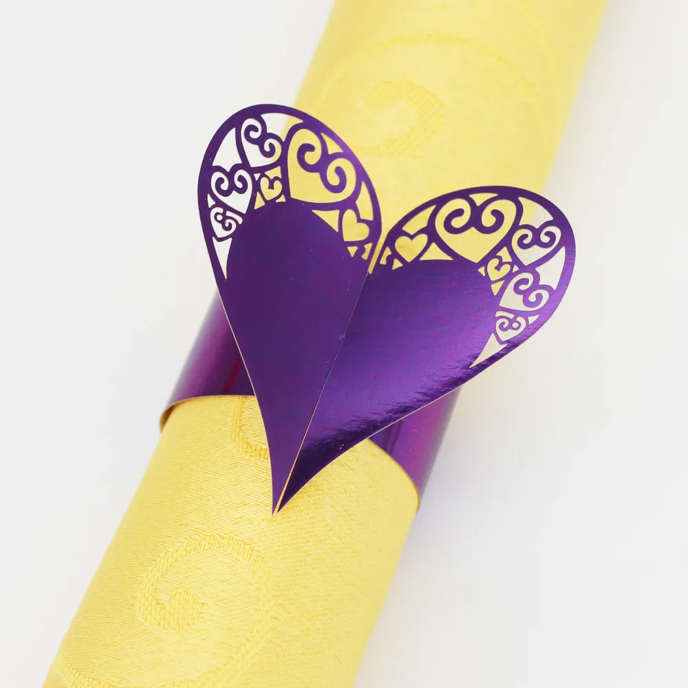 Hollow Creative Heart Shape Laser Cut Paper Napkin Ring For Wedding Party Dinner Table