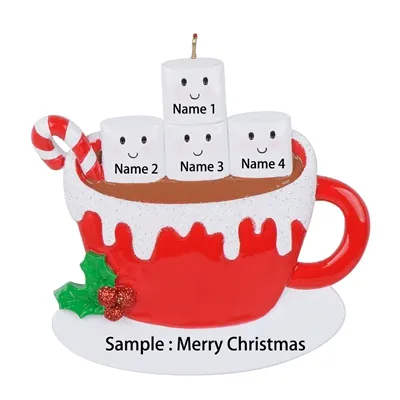 Cały kakao z Marshmallows Family z 6 spersonalizowanymi ozdobami bożonarodzeniowymi używanymi do świątecznej pamiątki Dekoracja domu 25m