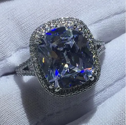 Choucong duży luksusowy pierścionek 925 srebrna poduszka srebrna Cut 8ct Diamond CZ zaręczyna