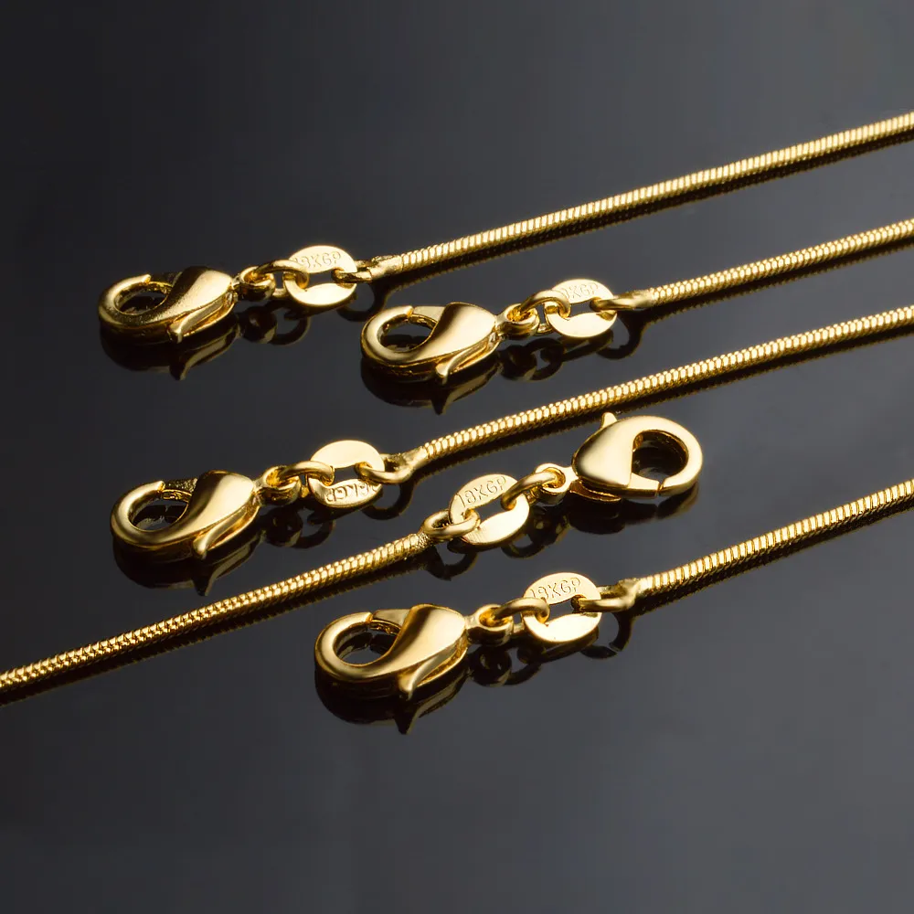 Schlangenketten Halsketten glatte Designs 1mm 18K Gold plattiert Männer Frauen Mode DIY -Schmuckzubehör Geschenk mit Hummerverschluss 16 18240a