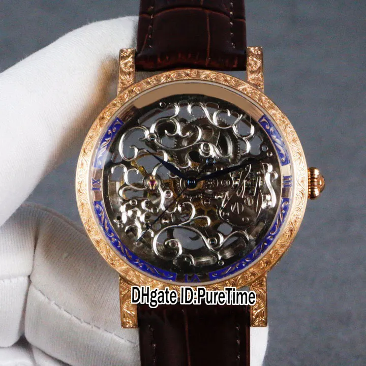 Nowa Calatrava 5180 1R Tourbillon Automatyczna męska zegarek rzeźbiony stalowy szkielet szkielet biały niebieski męski zegarek skórzane zegarki Pureti258k