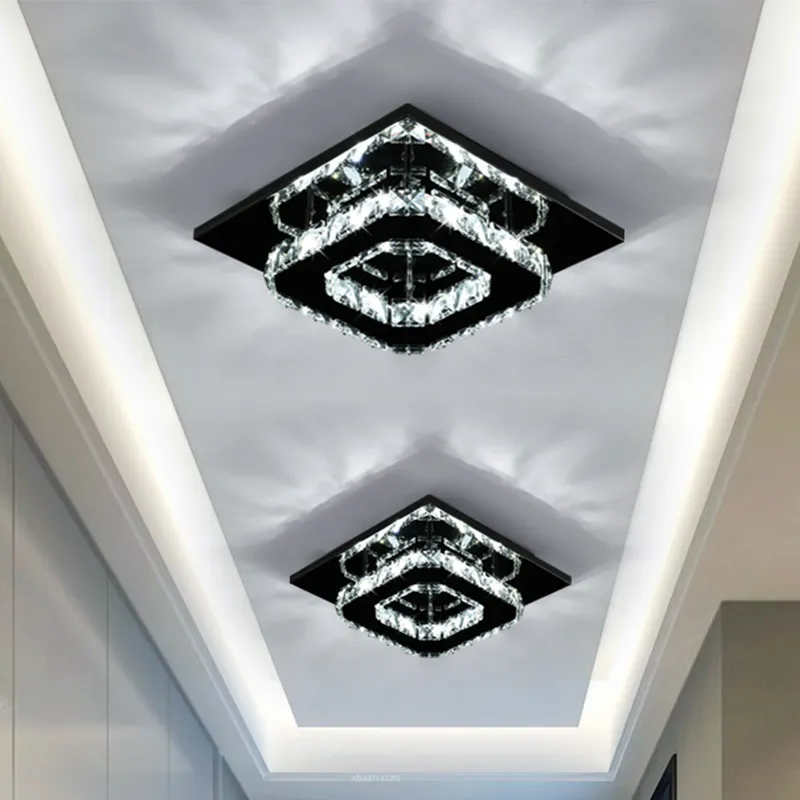 Luces de techo de pasillo de cristal cuadrado negro, lámpara de entrada de pasillo, lámpara de techo LED moderna, accesorios de iluminación creativos para escaleras de balcón 249i