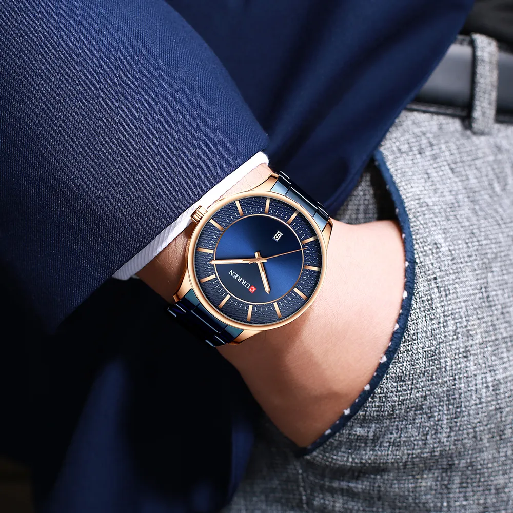 Reloj CURREN para hombre, relojes de negocios elegantes de acero inoxidable, reloj con fecha automática para hombre, reloj de pulsera de cuarzo a la moda 2019, reloj masculino237A