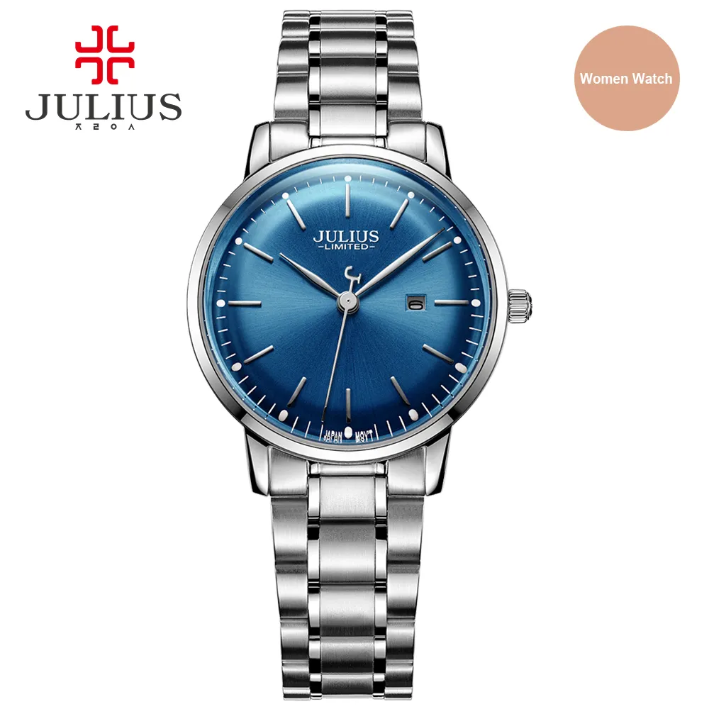 Julius Brand Aço inoxidável Relógio Ultra Thin 8mm Men 30m Impermeável Watchwatch Auto Data Limited Edition Whatch Montre JAL-040244M