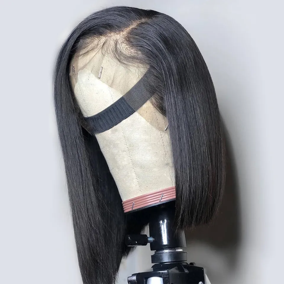 Pizzo di capelli umani parrucche donne nere dritta bob parrucca remy nodi neri capelli brasiliani pre -pizzichi di capelli baby1560105