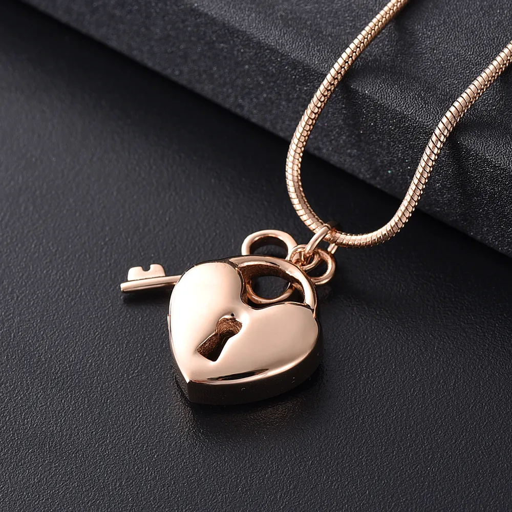 LKJ11532 Pink Gold Human Cremation Jewel Heart Memorial Urn Locket med Mini Key Charm med tratt och presentförpackning301