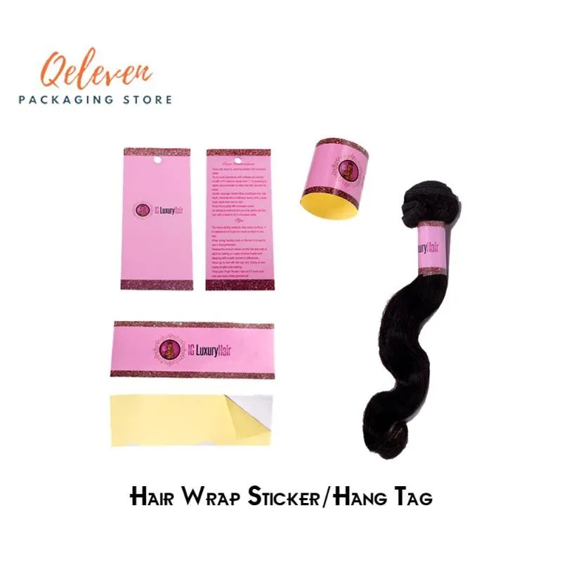 Set di imballaggi capelli vergini personalizzati Avvolgimenti capelli Adesivi di carta Cartellini appendere Borse imballaggio in raso di seta293E