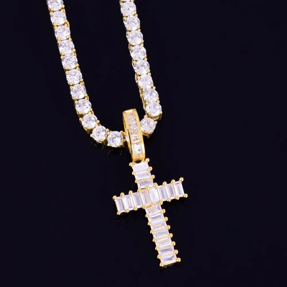 Ice Out – collier carré en Zircon pour hommes, pendentif croix, Rock Street, Hip Hop, bijoux trois couleurs, cadeau 208A