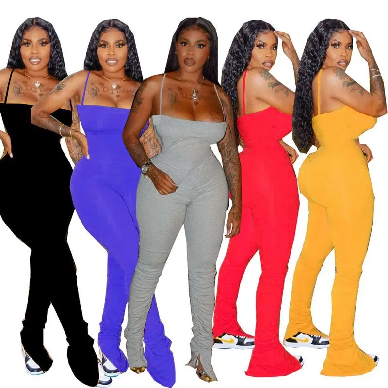 Haoyuan Sexy Bodycon Stacked Jumpsuit Dames Zomer Backless Body Overalls One Peice Ruched Leggings Broek Rompers Club Outfits T200701