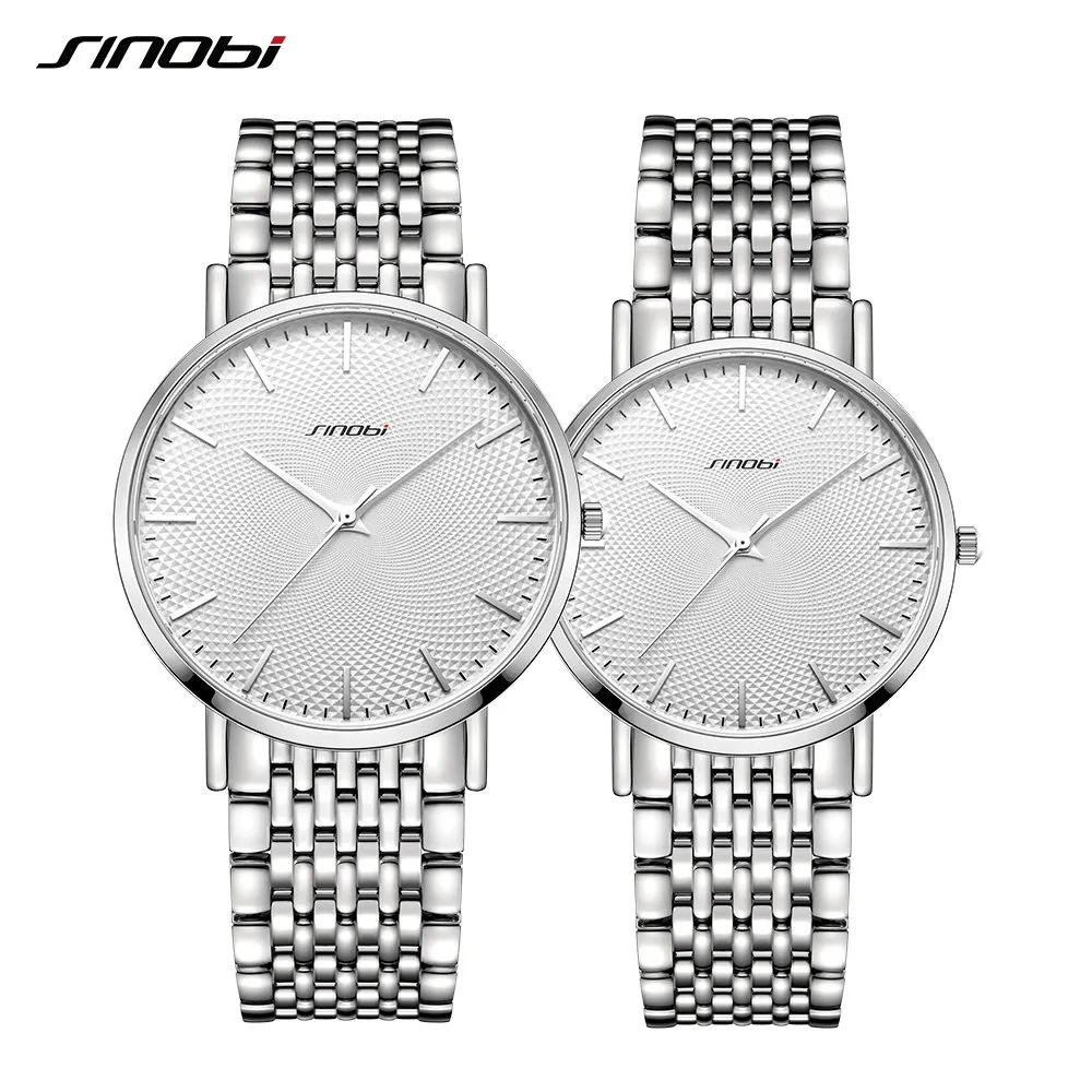 Sinobi conjunto casal relógios topo de luxo quartzo mans relógio banda aço inoxidável ultra-fino quartzo tempo relógio de pulso reloj mujer3222