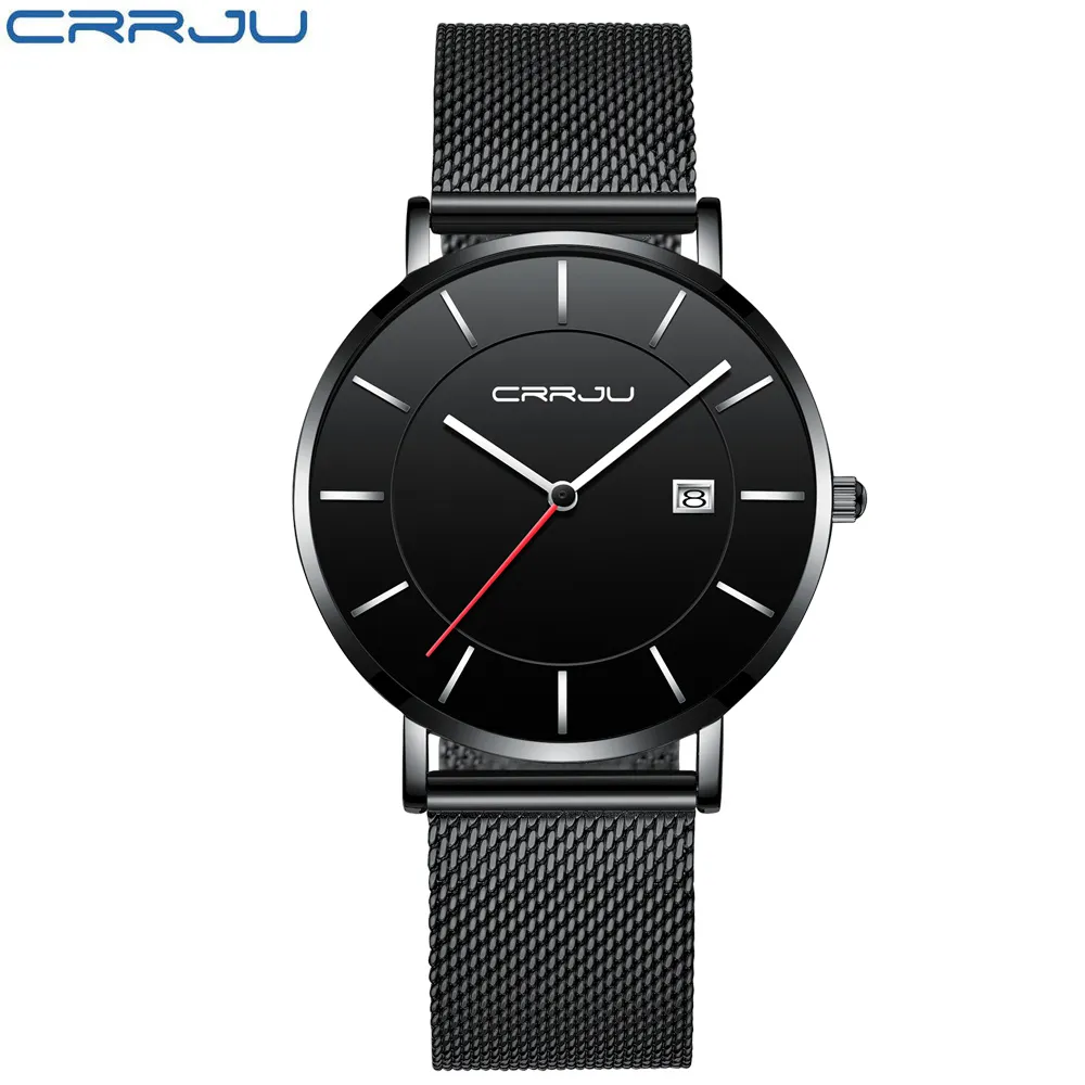 Crrju Watch Silm Men Sports Watches Business Simple Gift WristWatches Male Relogio MasculinoMen BlackClock307W
