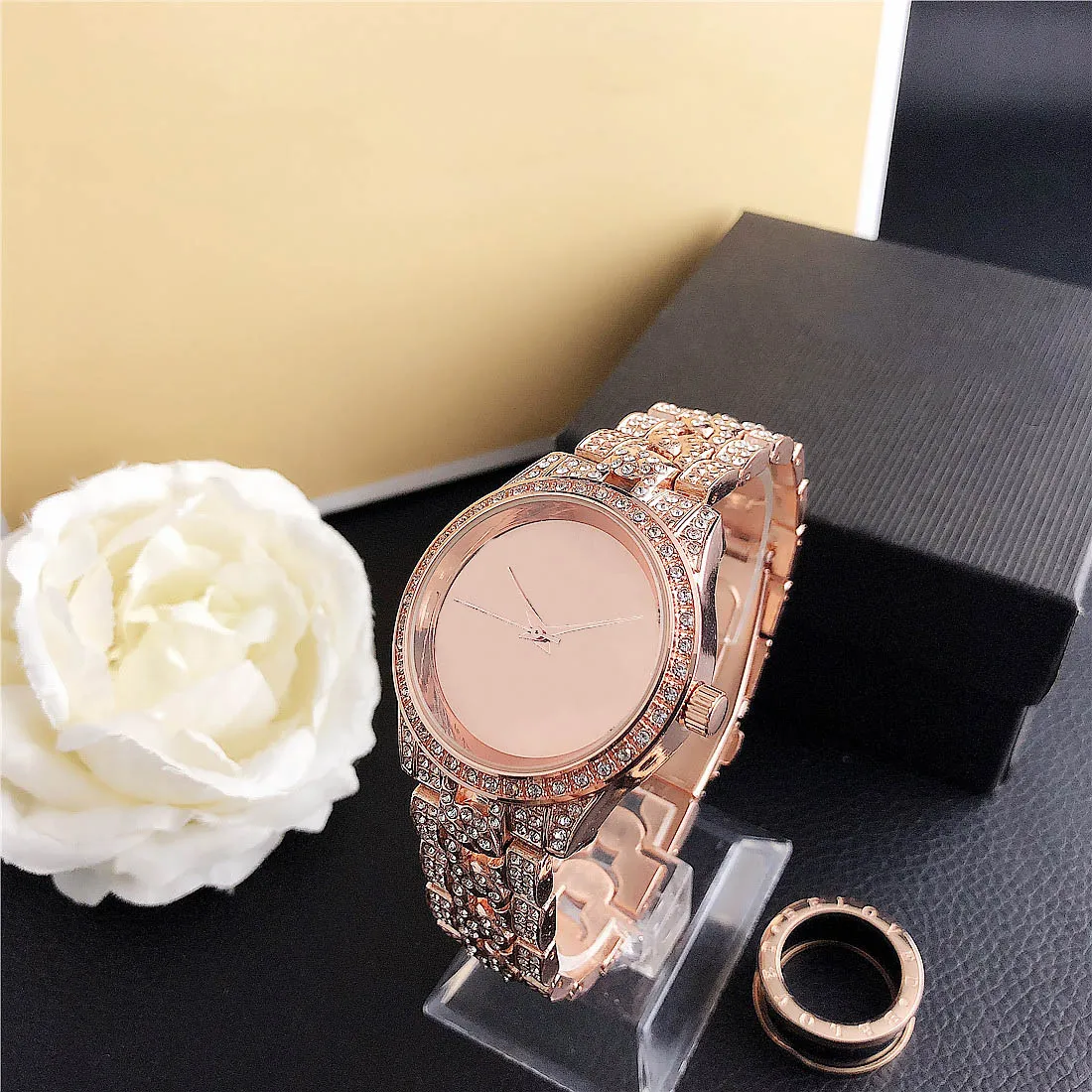 Fashion Band Watches women Girl Big letters crystal style Metal steel band Quartz Wrist Watch M103228P