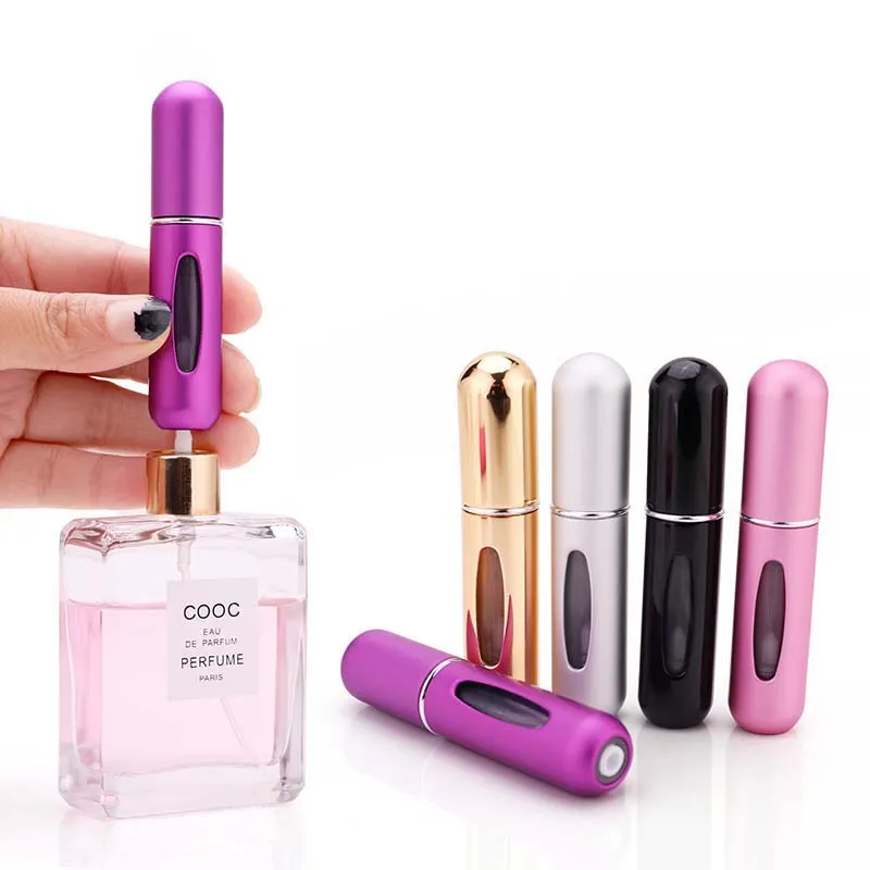 5ml frasco de perfume maquiagem spray auto bomba recarregável alumínio mini parfum engarrafamento push