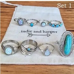 Mode kvinnor elegant kluster ring multipiece set turkos personliga öppna super vackra ringar för kvinnor8252775