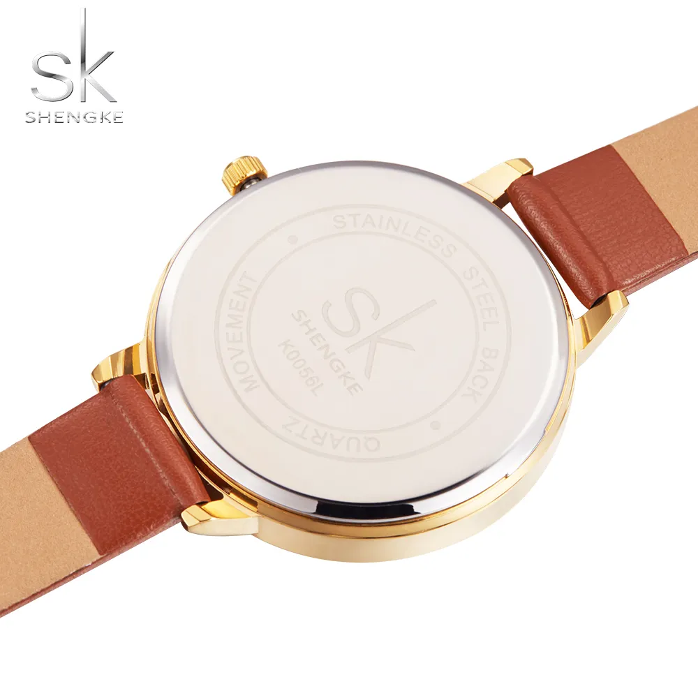 Shengke donne di marca orologi semplice orologio da polso in pelle Lady oro quadrante di lusso orologi Mixmatch Relogio Feminino in pelle marrone 2017245y