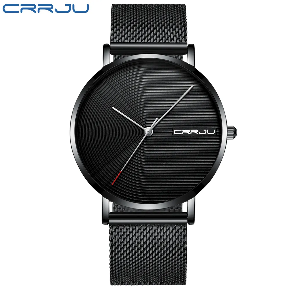 Crrju Luxury Men kijken naar mode Minimalistische blauwe ultradunne mesh-riem Bekijk Casual waterdichte sport mannen polshorloge cadeau voor Men352A