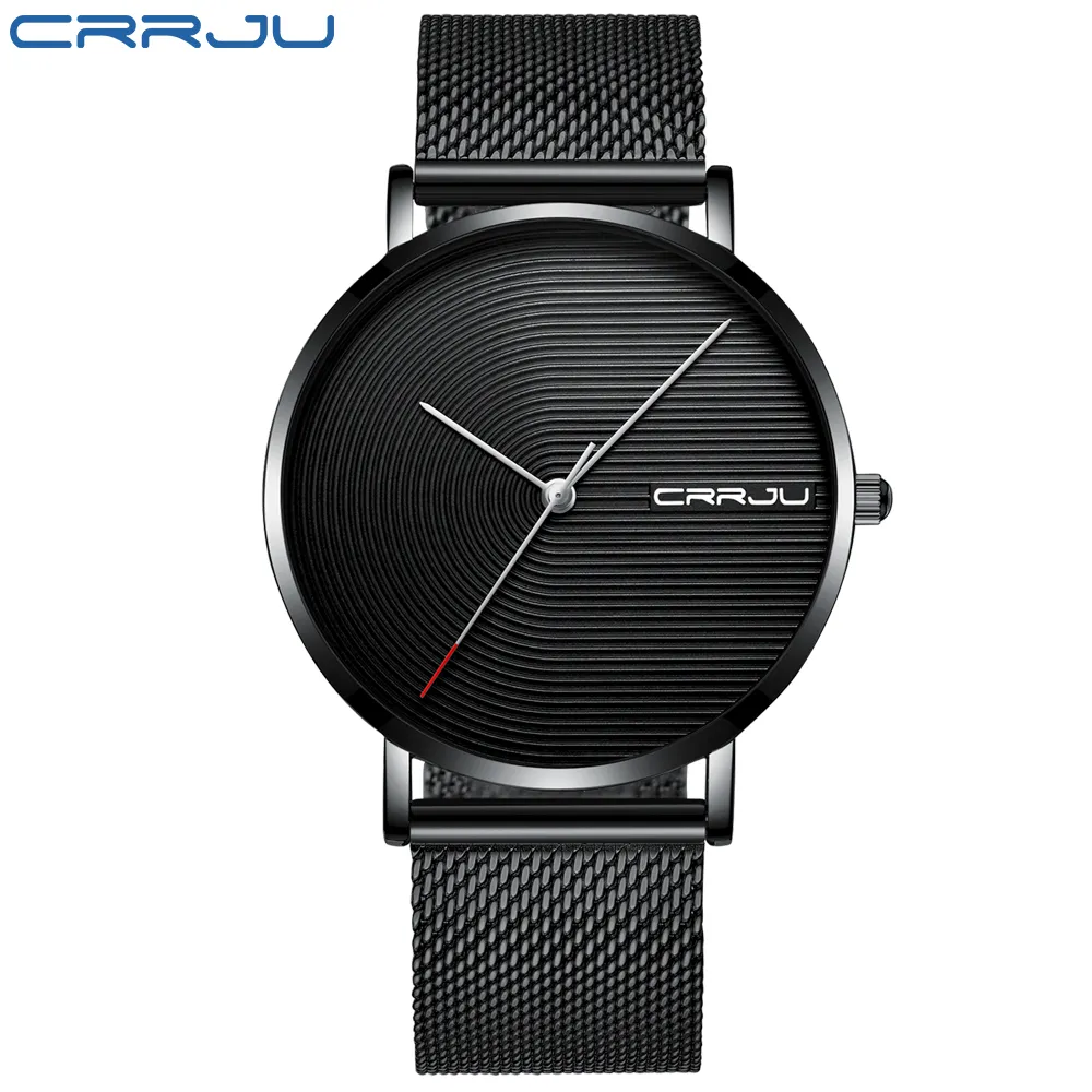 CRRJU montre de luxe pour hommes mode minimaliste bleu Ultra-mince bracelet en maille montre décontracté étanche Sport hommes montre-bracelet cadeau pour Men259H