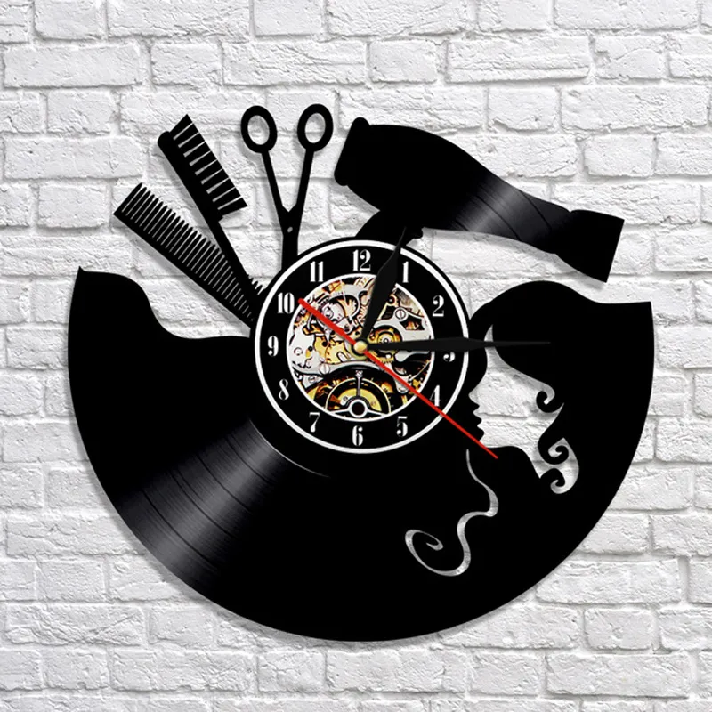 Barber Shop Wall Clock Modern Barbershop Decoration Record Wall Clock Hanging Hairdresser Wall Watch for Barber Salon Y2001106070553