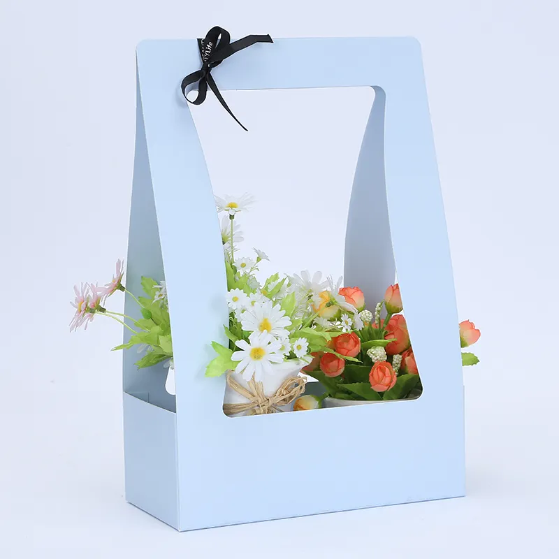 Blomma korg papper kartong 5st bärbara blommor förpackning box vattentät blomsterhandlare färsk blomma bärväska i grön svart rosa229m