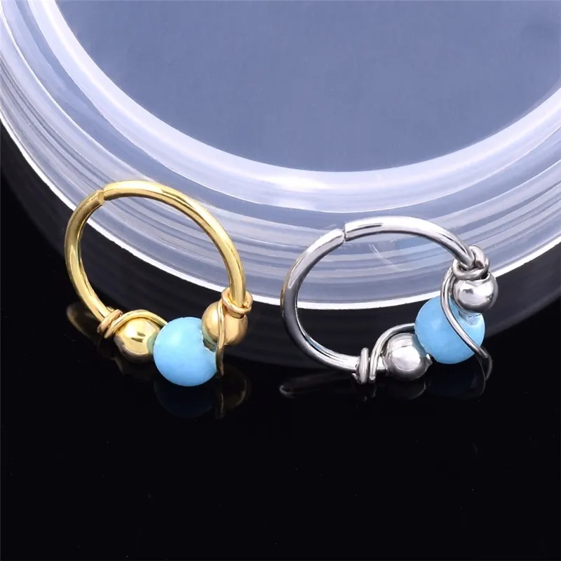 Fashion Turquoises Stainless Steel Nose Ring Nostril Hoop Stud Body Piercing Jewelry for Women348O