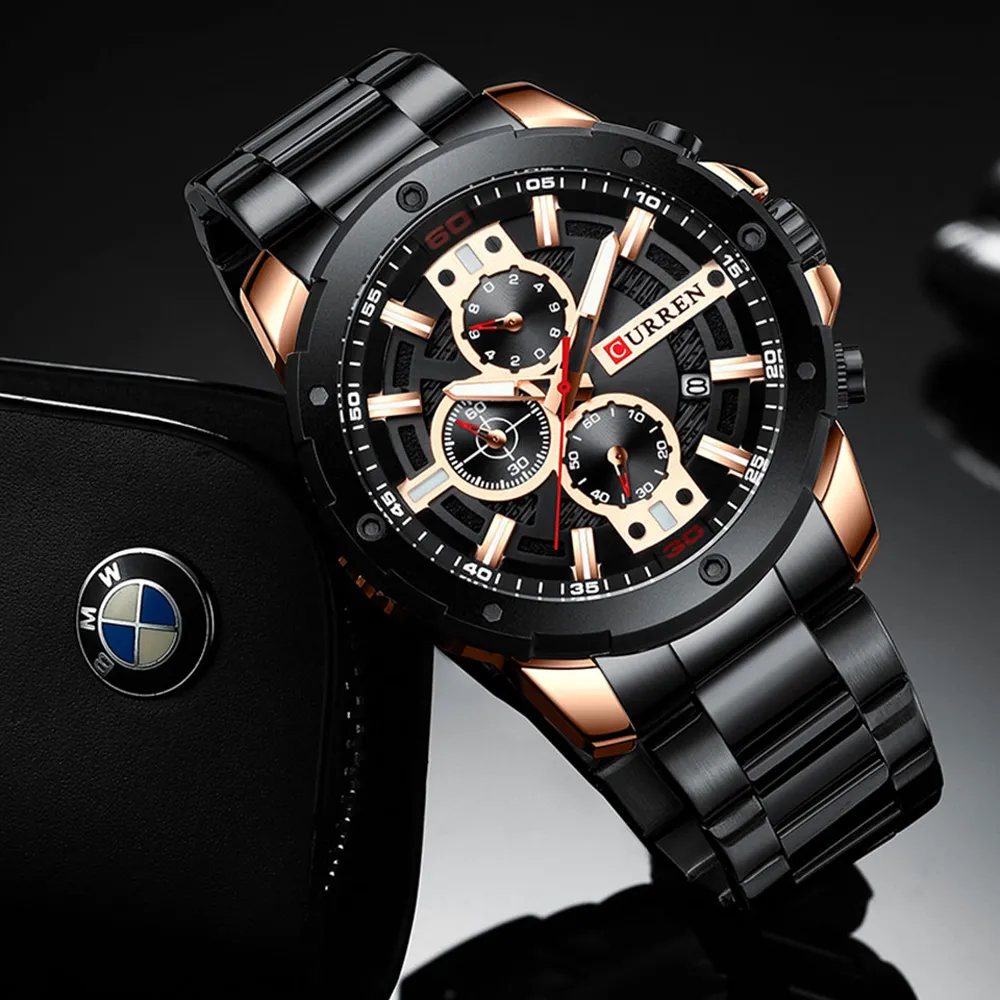 Curren Luxury Quartz Wristwatch Men Watches Sports Relogio Masculino 8336 Banda de aço inoxidável Relógio do cronógrafo Male Agenda à prova d'água278K