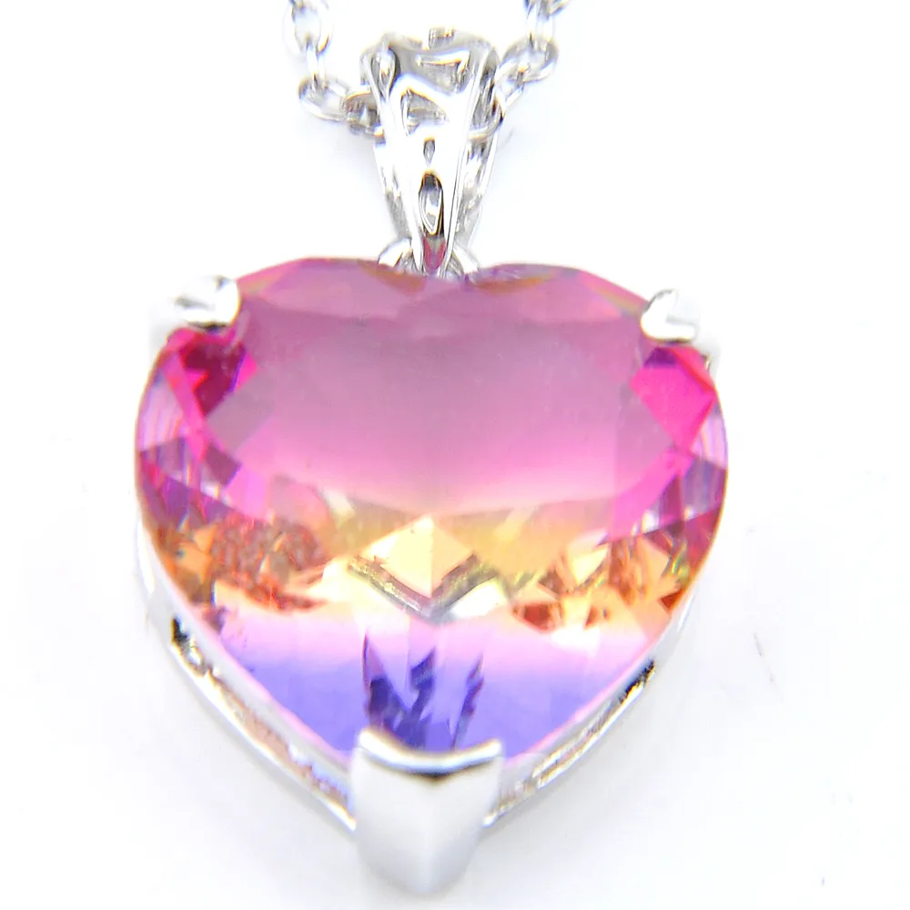 Luckyshine Woman Heart BI Bi Colored Tourmaline Pendants 925 Silver Necklace Cioncant Jewelry254Q