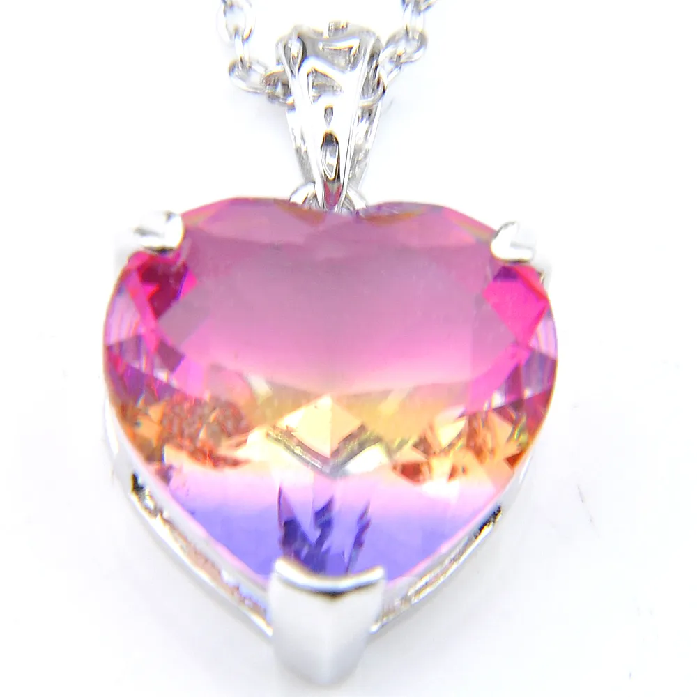 Luckyshine Woman Heart Bi Colored Tourmaline Pendants 925 Srebrny naszyjnik Wisior biżuteria 254Q