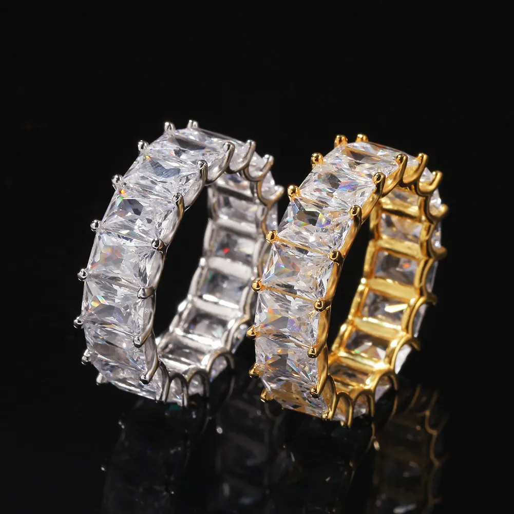 Tamanho 6-10 hip hop zircão cúbico anéis masculinos jóias de alta qualidade ouro e tira micro pavimentado anel gift283e