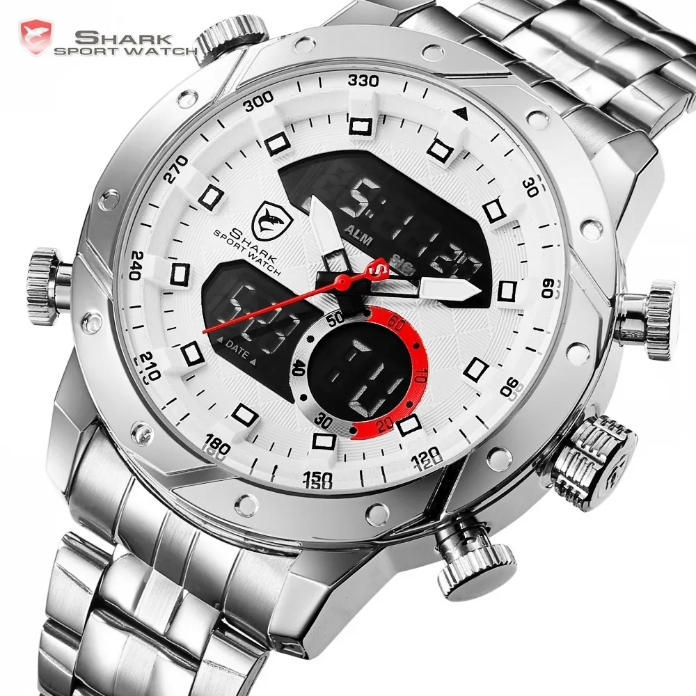 Snaggletooth Shark Sport Montre Lcd Date Automatique Alarme Bande En Acier Chronographe Double Temps Hommes Relogio Quartz Montre-Bracelet Numérique sh589 Y315k