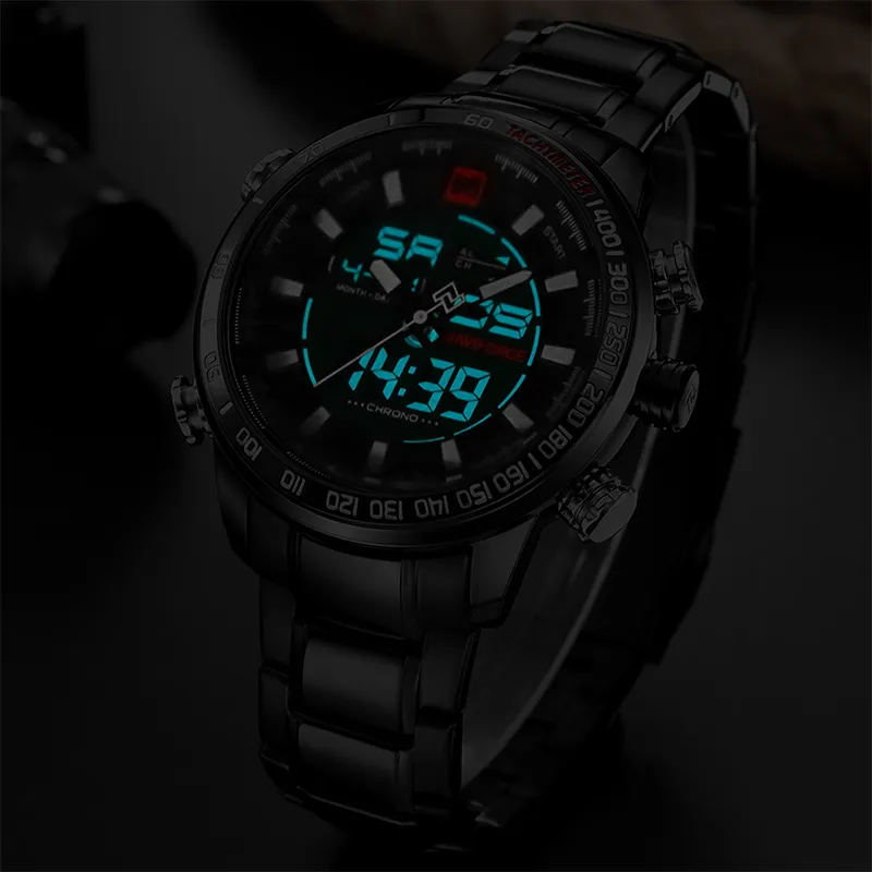 NAVIFORCE Brand Men Military Sport Watches Mens LED Analog Digital Watch Male Army Stainless Quartz Clock With Box Set For 261r